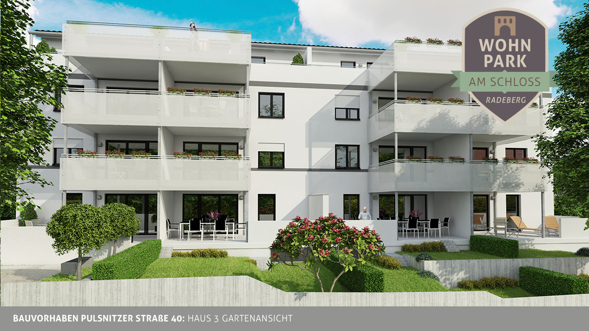 Neubau Eigentumswohnung Pulsnitzer Straße 40 in Radeberg Visualisierung Gartenansicht Pulsnitzer Straße 40 Haus 3