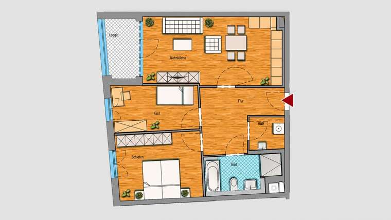 3-Raum-Wohnung im 1.OG